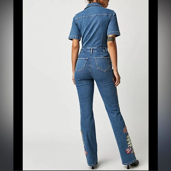 Driftwood x Free People Embroidered Denim Jumpsuit - Picture 4 of 8